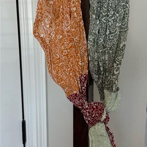 LOFT Floral Semi Sheer Soft Scarf in Light and Medium Green, Red, Orange & White